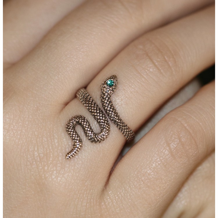 NLB|925 silver snake green zircon emerald ring woman
