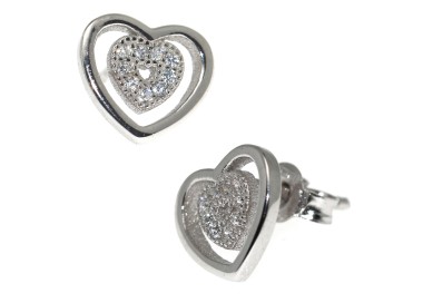 NLB|double heart earrings 925 silver pavé white zircon light point woman NALBORI