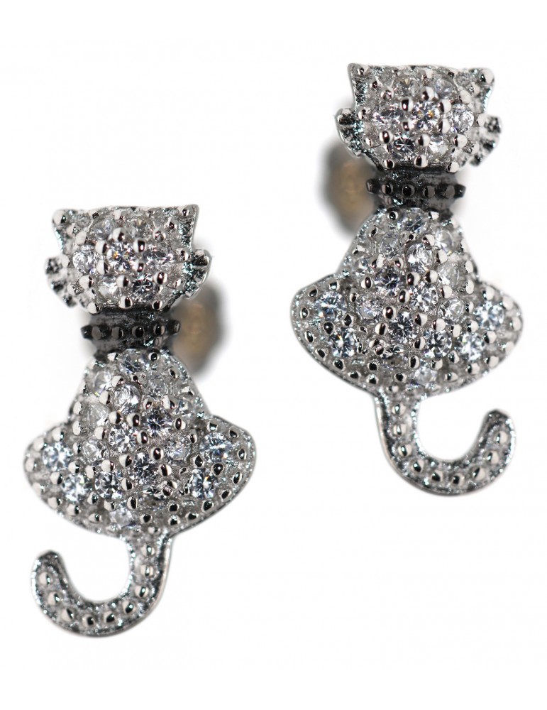 orecchini gatto gattino argento 925 con zirconi bianchi contrariè collare orecchini gatto gattino argento 925 con zirconi bianchi contrariè collare