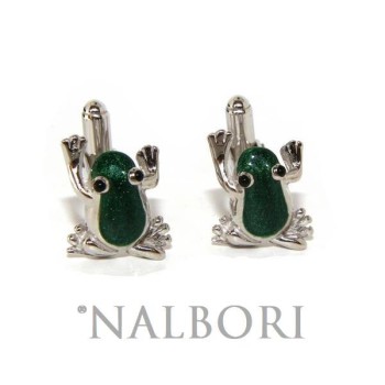 NLB|925 silver frog cufflinks for men's shirt with green enamel