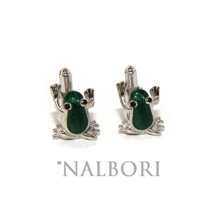 NLB|Gemelli argento 925 rana ranocchio per camicia uomo smalto verde
