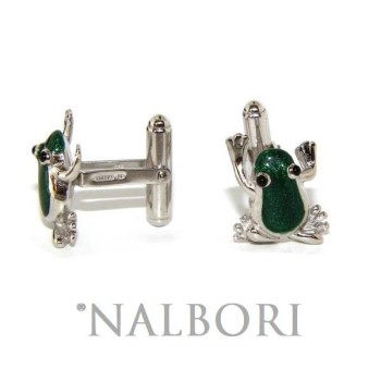 NLB|925 silver frog cufflinks for men's shirt with green enamel