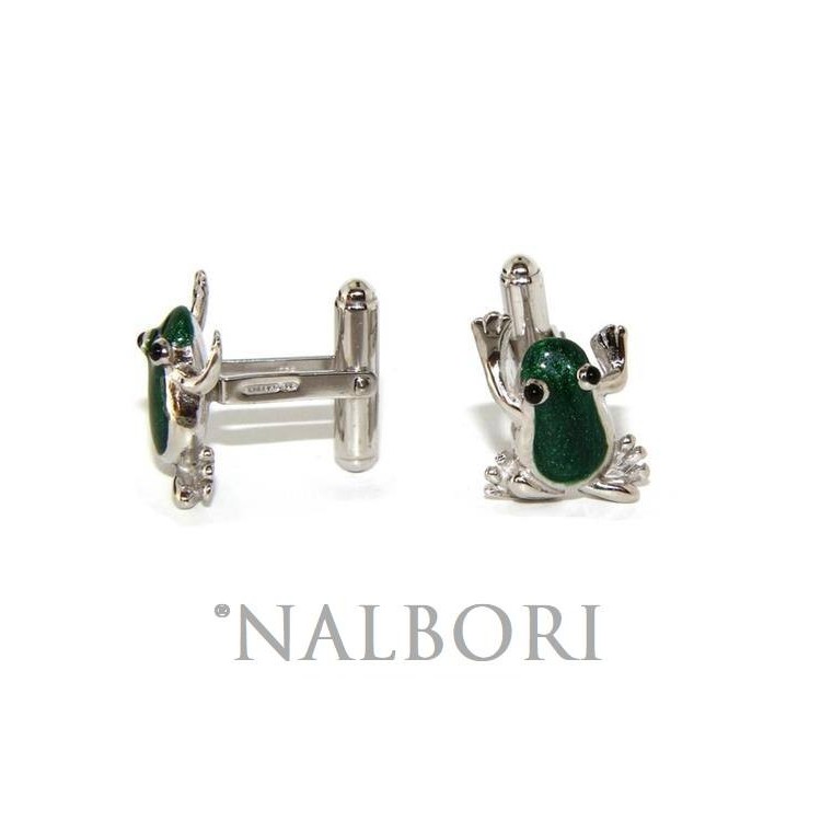 NLB|925 silver frog cufflinks for men's shirt with green enamel