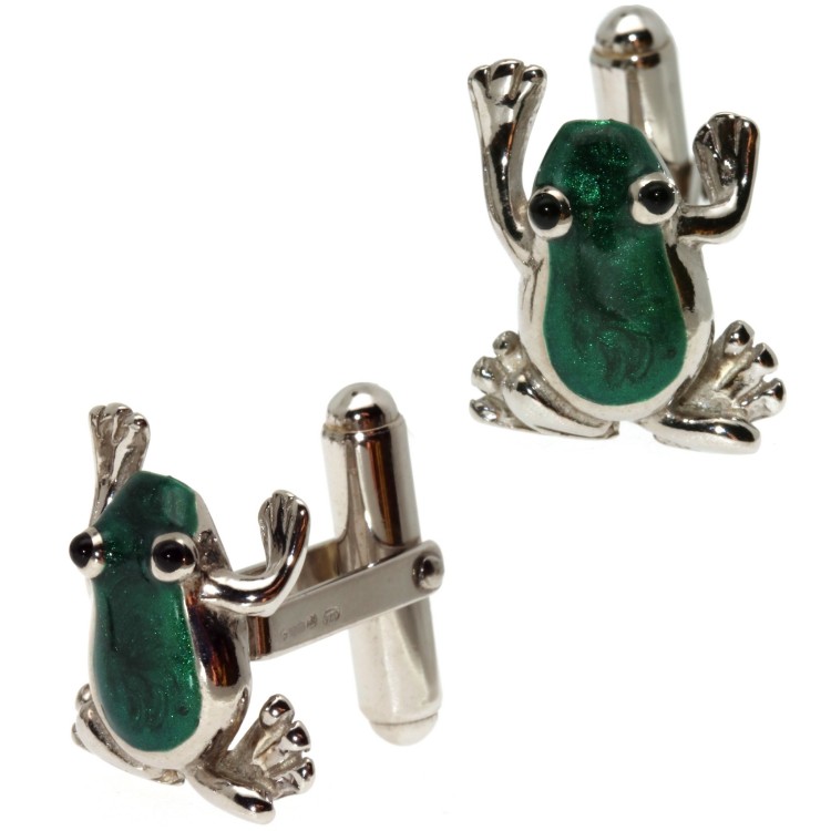 NLB|925 silver frog cufflinks for men's shirt with green enamel