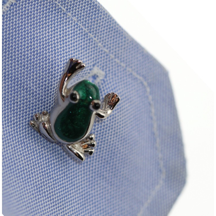 NLB|Gemelli argento 925 rana ranocchio per camicia uomo smalto verde