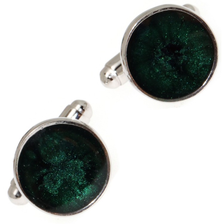 NLB|Gemelli bottone Argento 925 tondi smalto vari colori camicia uomo NALBORI verde scuro