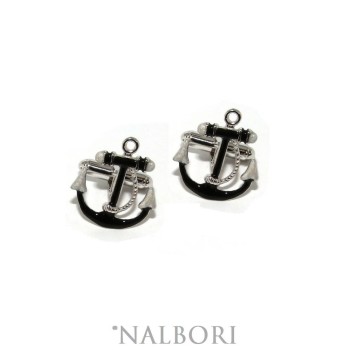 NLB|Mens Cufflinks marine anchor Silver 925 black enamel handmade nalbori