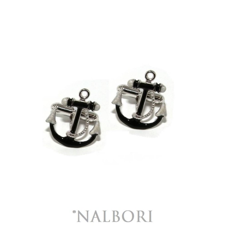 NLB|Mens Cufflinks marine anchor Silver 925 black enamel handmade nalbori