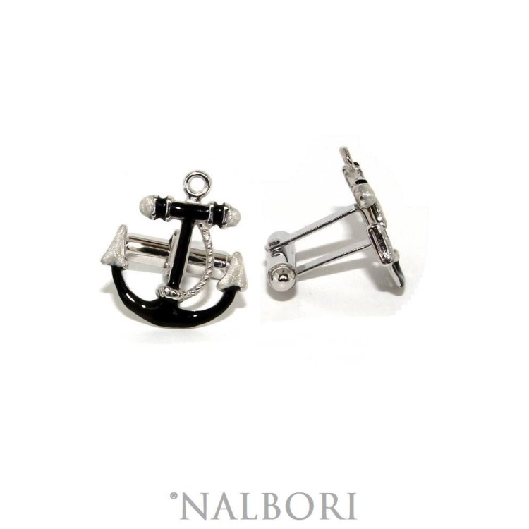 NLB|Gemelli alamari ancora marina  per camicia in Argento 925 smalto verde realizzati a mano