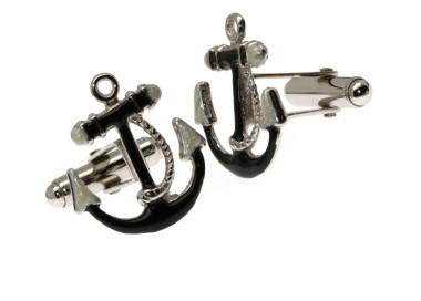 NLB|Mens Cufflinks marine anchor Silver 925 black enamel handmade nalbori
