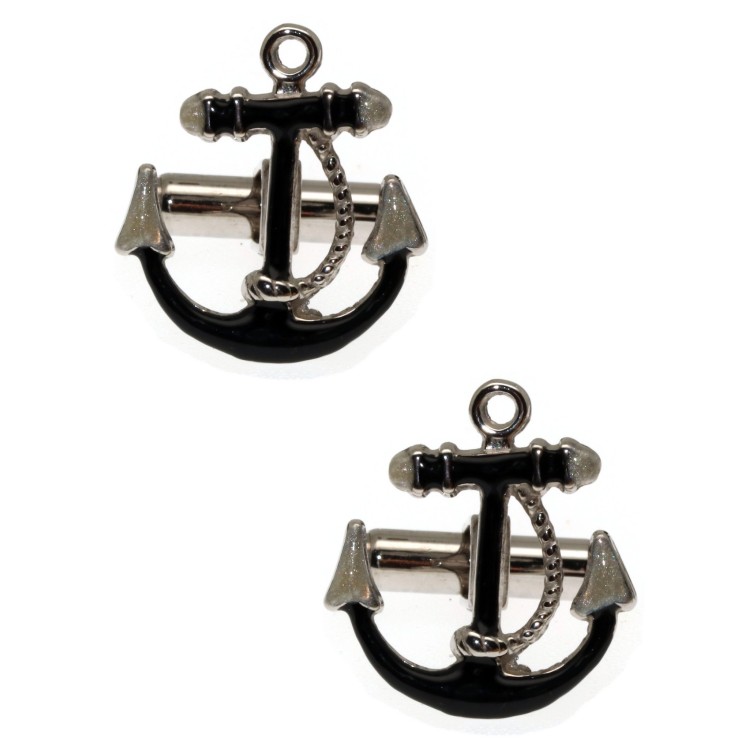 NLB|Mens Cufflinks marine anchor Silver 925 black enamel handmade nalbori