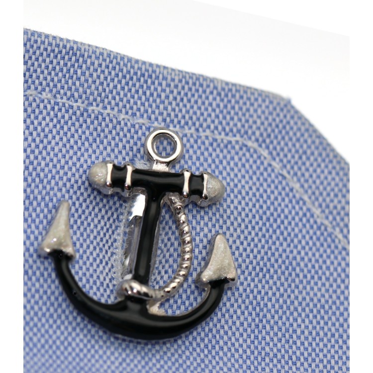 NLB|Gemelli ancora argento 925 uomo per camicia smalto nero realizzati a mano