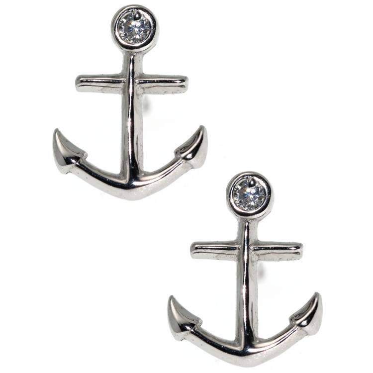 NLB|925 silver anchor earrings with brilliant cut white zircon