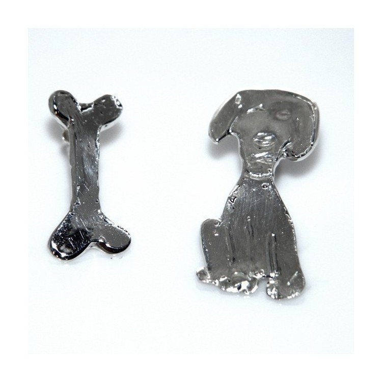 NLB|argento 925 : orecchini CANE e OSSO i donna HAND MADE Massiccio argento 925