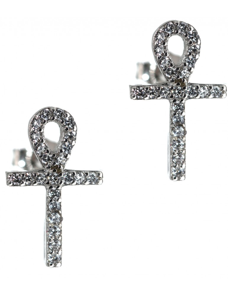Earrings silver 925 ankh Egyptian cross key of life white zircons ansata Earrings silver 925 ankh Egyptian cross key of life white zircons ansata