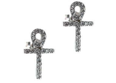 NLB|Orecchini argento 925 ankh croce egizia chiave della vita zirconi bianchi ansata