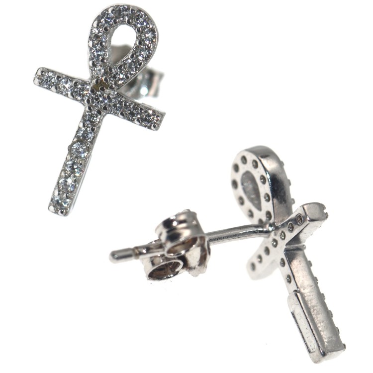 NLB|Earrings silver 925 ankh Egyptian cross key of life white zircons ansata