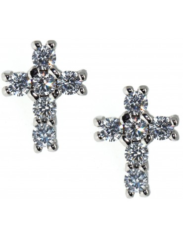 Orecchini argento 925 a croce con zirconia cubica bianco 10x8