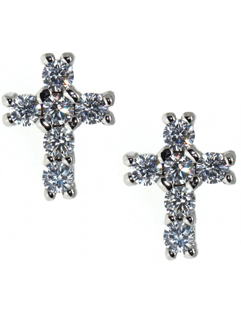 Orecchini argento 925 a croce con zirconia cubica bianco 10x8 Orecchini argento 925 a croce con zirconia cubica bianco 10x8