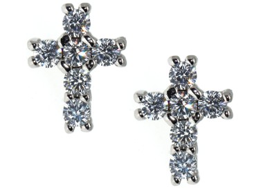 NLB|925 silver cross earrings with cubic zirconia stones white 10x8