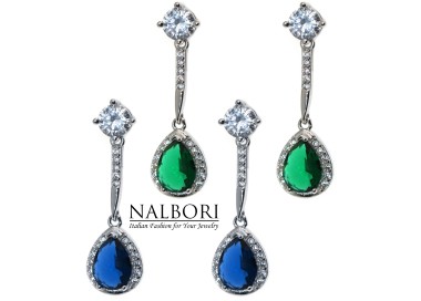 NLB|925 silver drop earrings with zircon, sapphire, emerald, blue, green and light point for women