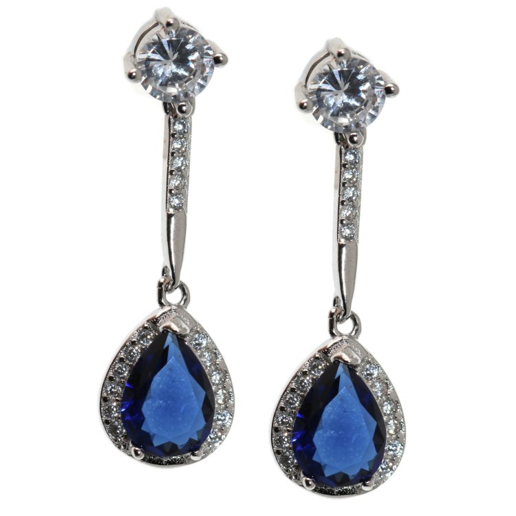 NLB|925 silver drop earrings with zircon, sapphire, emerald, blue, green and light point for women