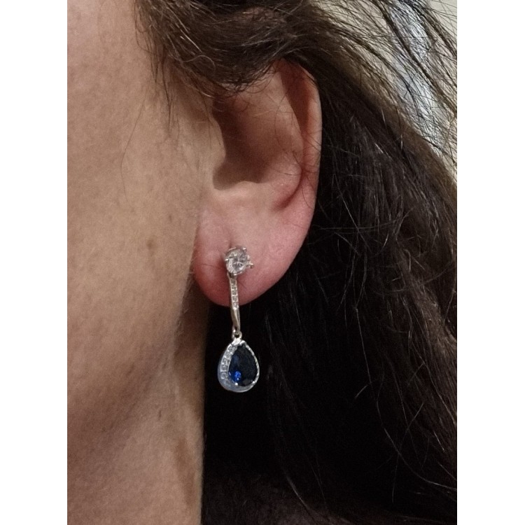 NLB|orecchini argento 925 goccia zircone zaffiro smeraldo blu verde e punto luce donna sapphire NALBORI