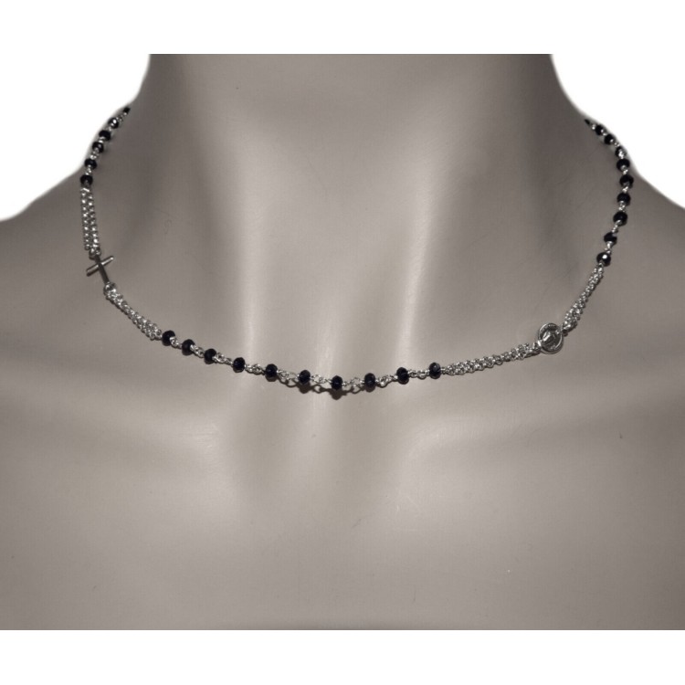 NLB|necklace 925 silver rosary choker black crystal 45 + 5 NALBORI