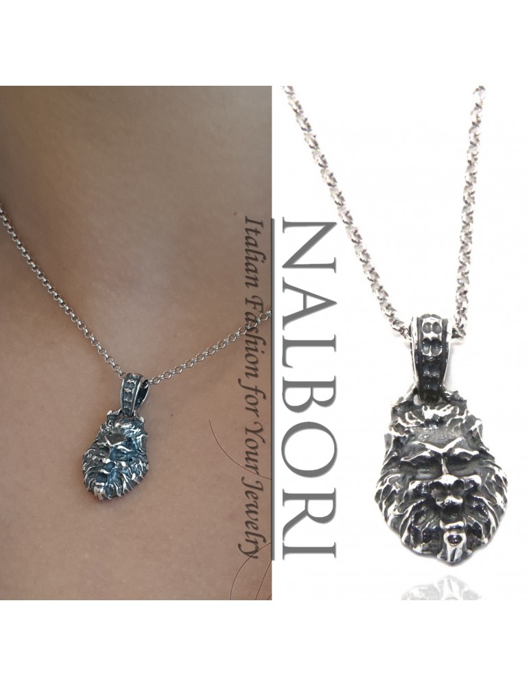 collana leone Argento 925 brunito anticato con catena o laccio originale NALBORI collana leone Argento 925 brunito anticato con catena o laccio originale NALBORI