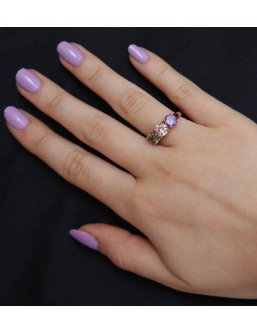 anello trilogy argento 925 rosa zirconi verdi viola regolabile NALBORI