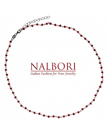 NALBORI collana argento 925 per uomo o donna con cristallo rosso rubino 3,5mm marsigliese 45+5 cm