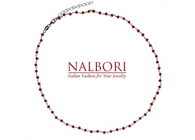 NALBORI collana argento 925 per uomo o donna con cristallo rosso rubino 3,5mm marsigliese 45+5 cm