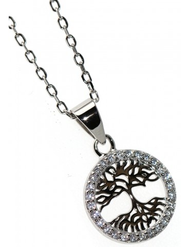 girocollo Argento 925 collana con ciondolo 13mm albero della vita zirconi