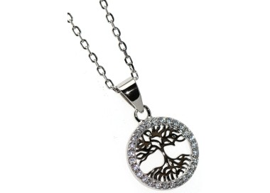 NLB|925 Silver choker necklace with 13mm tree of life zircon pendant