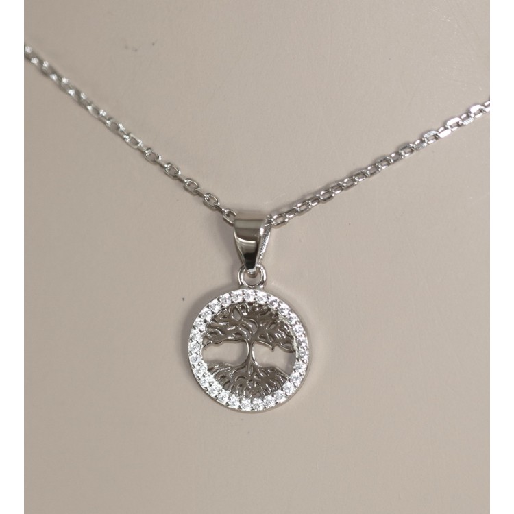 NLB|girocollo Argento 925 collana con ciondolo 13mm albero della vita zirconi