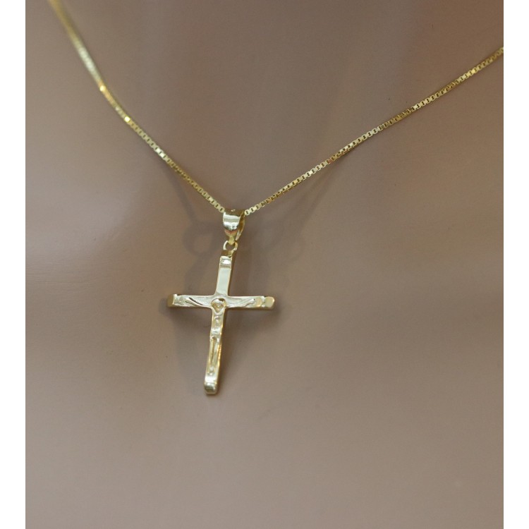 NLB|925 silver necklace stylized cross yellow gold plating crucifix 45 50 60 cm
