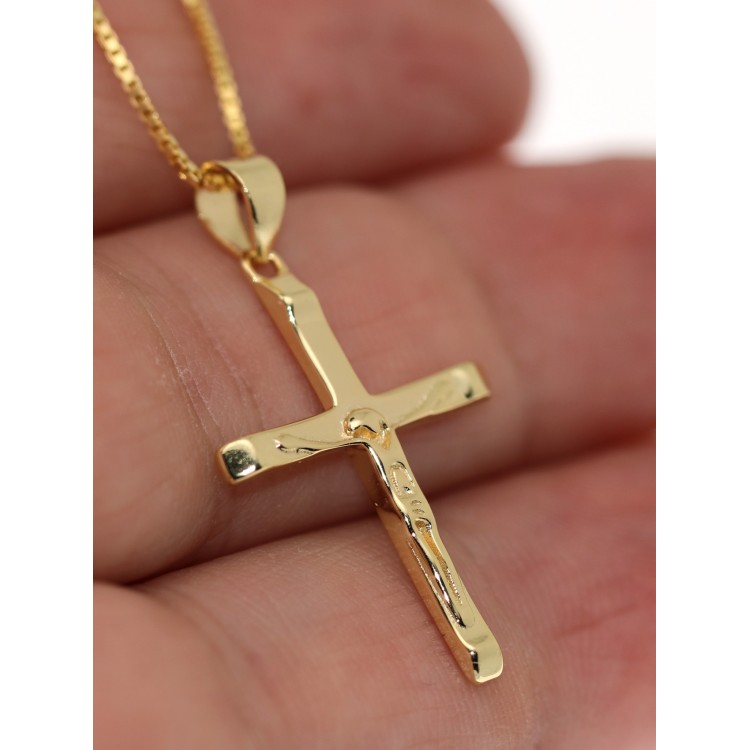NLB|925 silver necklace stylized cross yellow gold plating crucifix 45 50 60 cm