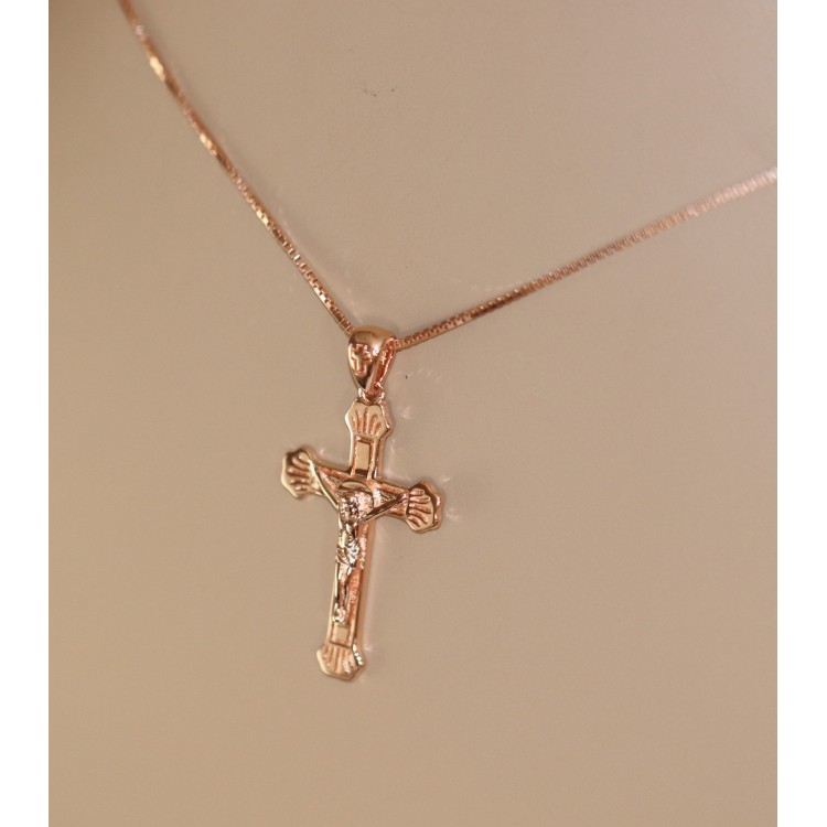 NLB|collana argento 925 croce gigliata placcatura oro rosa crocefisso 45 50 60 cm