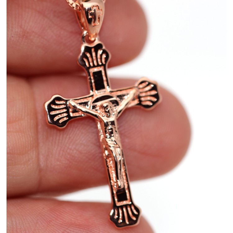 NLB|collana argento 925 croce gigliata placcatura oro rosa crocefisso 45 50 60 cm