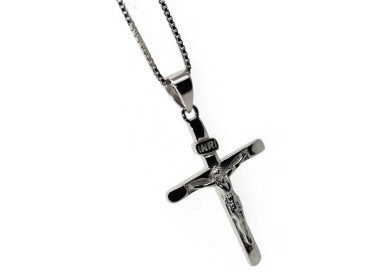 NLB|collana argento 925 croce crocefisso INRI rodiata uomo donna