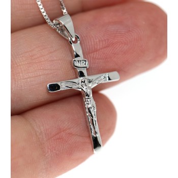 NLB|collana argento 925 croce crocefisso INRI rodiata uomo donna