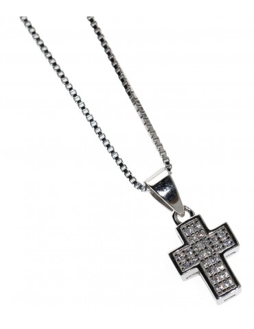 Collana argento 925 croce piccola da donna zirconi bianchi  NALBORI