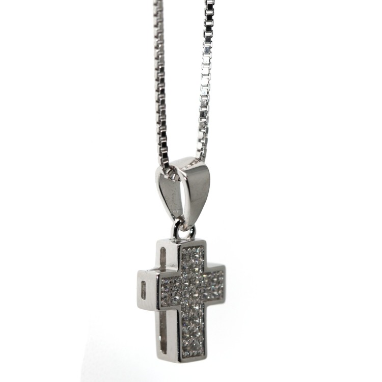 NLB|925 silver small cross necklace for women with white zircons