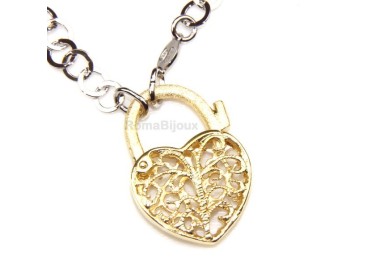 NLB|SILVER 925: Choker with satin closed padlock opened gold pendant Yellow or Pink