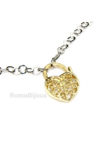 SILVER 925: Choker with satin closed padlock opened gold pendant Yellow or Pink
