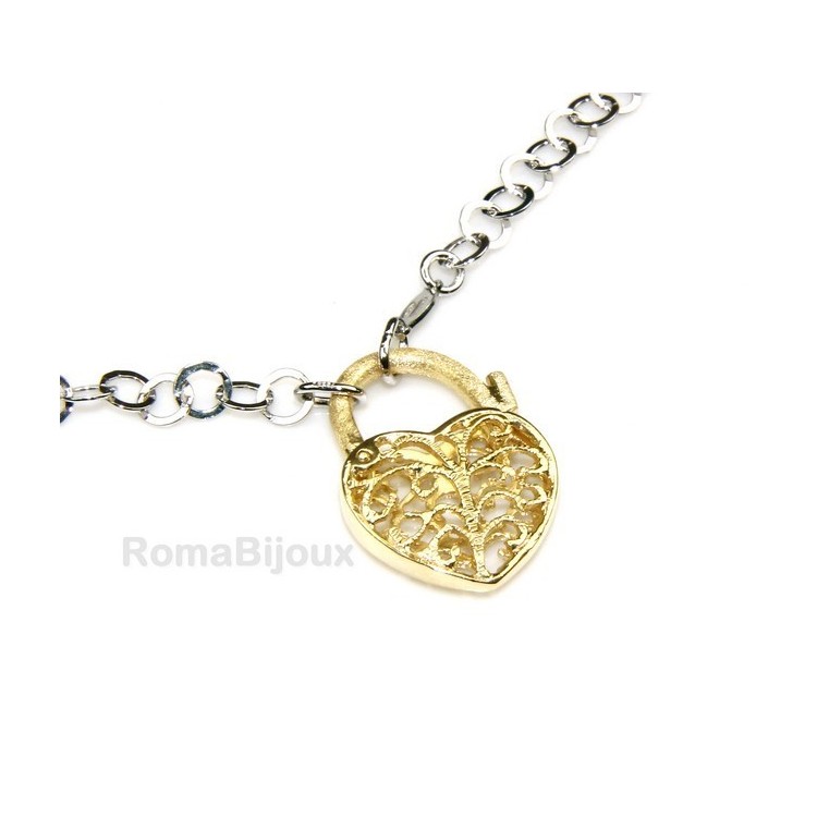 NLB|SILVER 925: Choker with satin closed padlock opened gold pendant Yellow or Pink