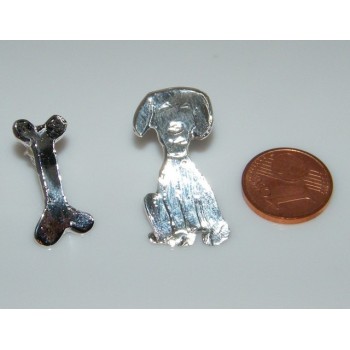 NLB|argento 925 : orecchini CANE e OSSO i donna HAND MADE Massiccio argento 925