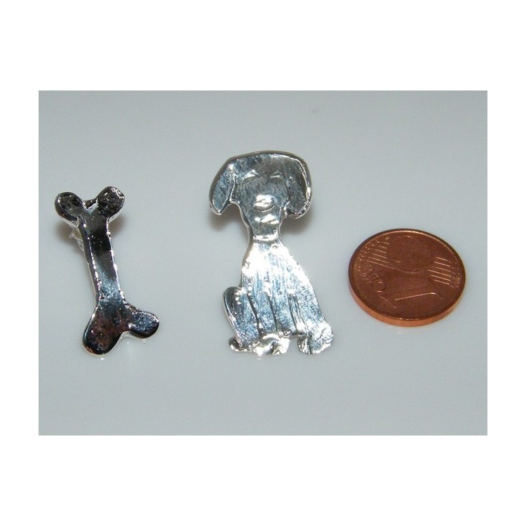 NLB|argento 925 : orecchini CANE e OSSO i donna HAND MADE Massiccio argento 925