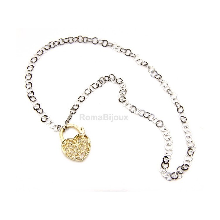 NLB|SILVER 925: Choker with satin closed padlock opened gold pendant Yellow or Pink
