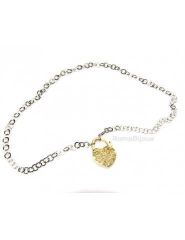 SILVER 925: Choker with satin closed padlock opened gold pendant Yellow or Pink